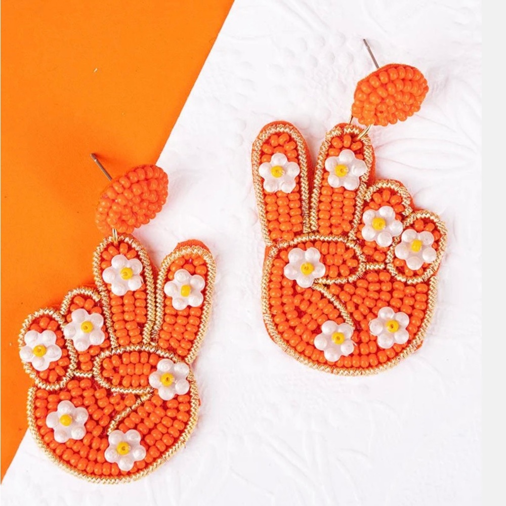 Orange/White Peace Out Seed Bead Earrings